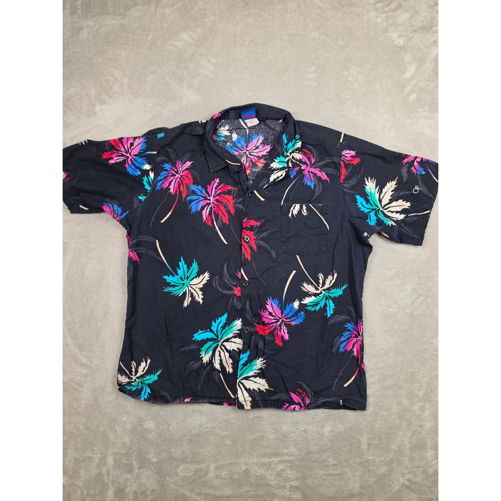 Vintage OP Ocean Pacific Button Up Shirt Men L Palm Tree Tropical USA Made *Read